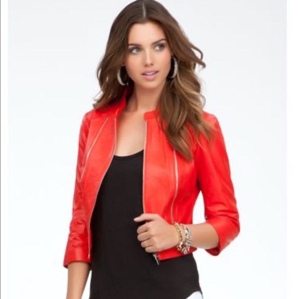 Bebe Red Genuine Leather Jacket